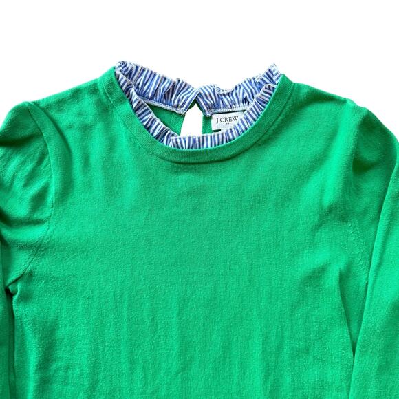 J.Crew Green Knit Sweater with Ruffle Detail - Size Medium - Picture 2 of 4